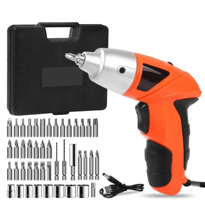 Cordless Electric Screwdriver Machine with Bits And LED Light, 45 in 1 Rechargeable Screwdriver Drill Machine with Reversible Function for Home & DIY Use – Easy to Use - Image 1