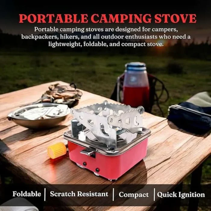 Camping Gas Stove | Portable Gas Stove For Camping Cooking Set | Ultra light |Small For Traveling | Camping Accessories For Outdoor | Red & Silver (1 Gas stove) - Image 2