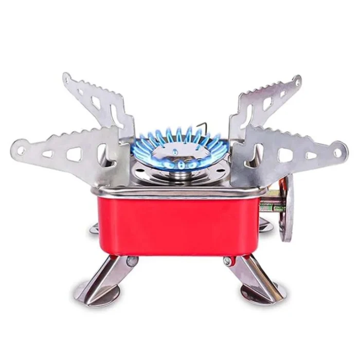 Camping Gas Stove | Portable Gas Stove For Camping Cooking Set | Ultra light |Small For Traveling | Camping Accessories For Outdoor | Red & Silver (1 Gas stove) - Image 1
